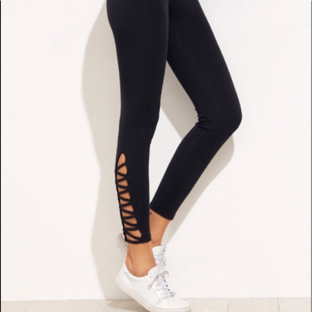 Black Lattice Hem Leggings